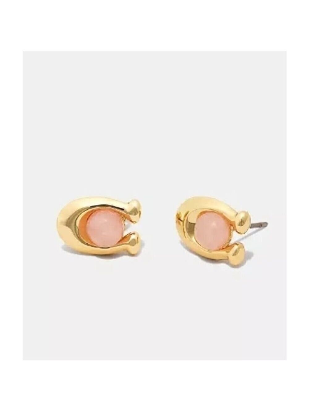 COACH ROSE GOLD PLATED STONE STUD EARRINGS - Picture 2 of 2